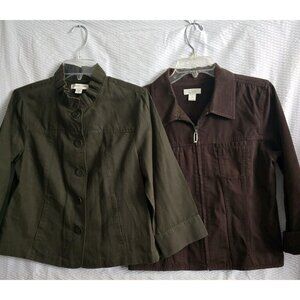 Lot 2 Coldwater Creek Cris Banks Cropped Swing Jacket Army Green Brown Womens 8P